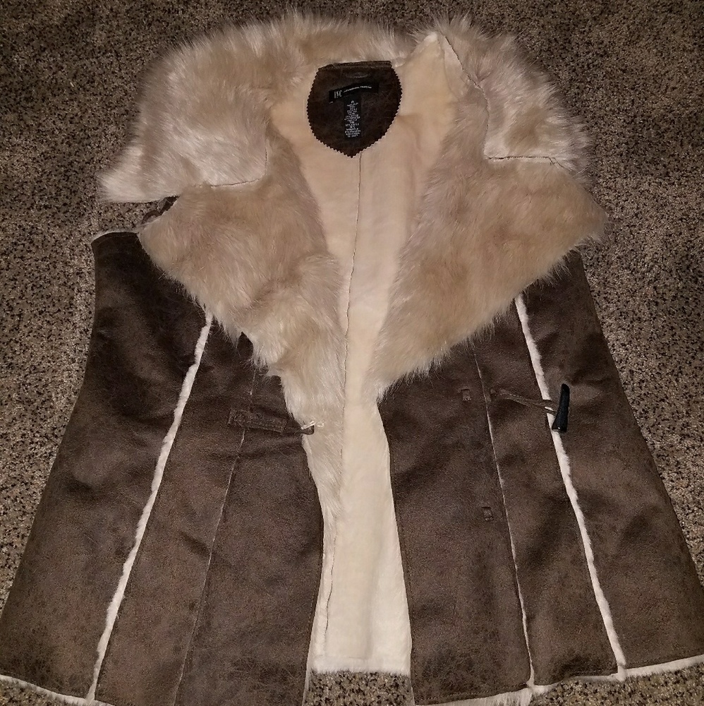 INC faux leather fur vest